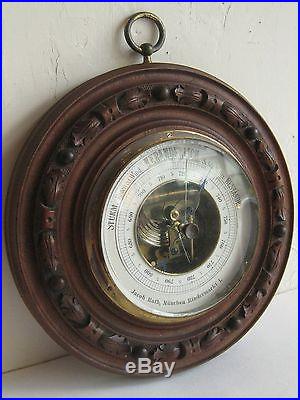 Antique Veranderlich German Black Forest Carved Wood Nautical Ships Barometer