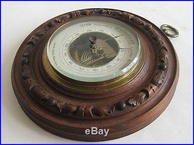 Antique Veranderlich German Black Forest Carved Wood Nautical Ships Barometer