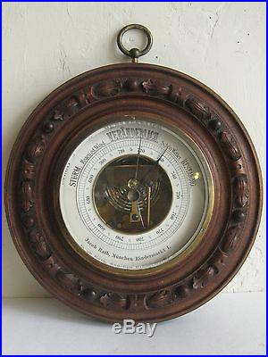 Antique Veranderlich German Black Forest Carved Wood Nautical Ships Barometer