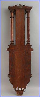 Antique Victorian 19thC Carved Oak Wall Barometer Thermometer Weather Station