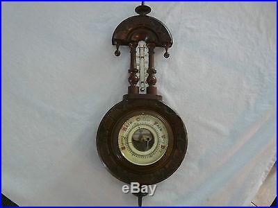 Antique Victorian Barometer Thermometer Wood Works Late1800's