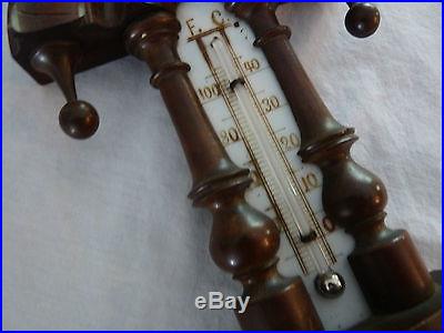 Antique Victorian Barometer Thermometer Wood Works Late1800's