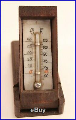 Antique Victorian Black Forest Carved Art Wood Mini Slide Out Pocket Thermometer