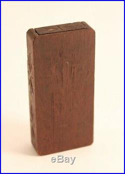 Antique Victorian Black Forest Carved Art Wood Mini Slide Out Pocket Thermometer