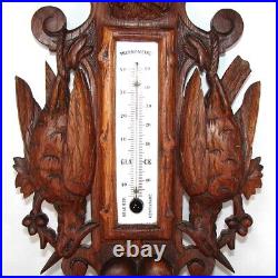 Antique Victorian Black Forest Carved Oak 27 Wall Barometer, Game Birds & Boar