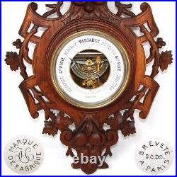 Antique Victorian Black Forest Carved Oak 27 Wall Barometer, Game Birds & Boar