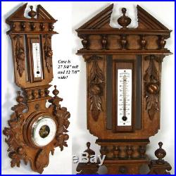 Antique Victorian Black Forest Style Carved 27 Wall Barometer, Griffin Figures
