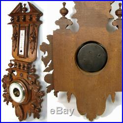 Antique Victorian Black Forest Style Carved 27 Wall Barometer, Griffin Figures