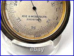 Antique Victorian Brass Pocket Barometer Adie & Wedderburn, Edinburgh With Case