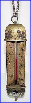 Antique Victorian Brass Taylor Bros Thermometer 1887 Parlor Chandelier 3-Sided