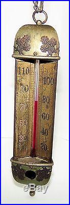 Antique Victorian Brass Taylor Bros Thermometer 1887 Parlor Chandelier 3-Sided
