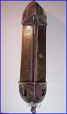 Antique Victorian Brass Taylor Bros Thermometer 1887 Parlor Chandelier Tri-Sided