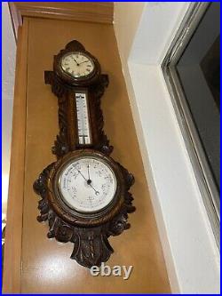 Antique Victorian English Clock/Barometer/Thermometer/Weather Station