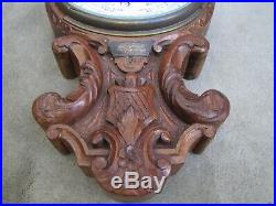 Antique Victorian English Hand Carved Wooden Wall Barometer