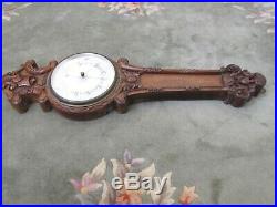 Antique Victorian English Hand Carved Wooden Wall Barometer