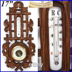 Antique Victorian Era Black Forest Style 17 3/8 Wall Barometer & Thermometer