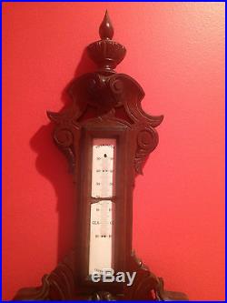 Antique Victorian Era Carved Griffin Wall Barometer Aneroide Thermometer