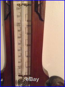 Antique Victorian Era Carved Wall Barometer Aneroide Thermometer