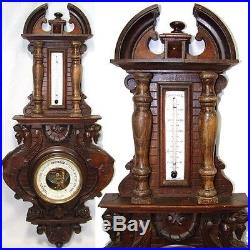 Antique Victorian Era Carved Wood 29 Wall Barometer, Winged Griffin Figures