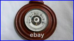 Antique Victorian Era Carved Wood Wall Barometer With Milk Glass Thermometer