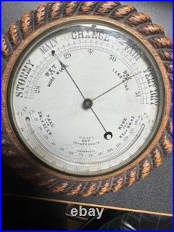 Antique Victorian Era Wall Mounted Wooden Cased Aneroid Barometer