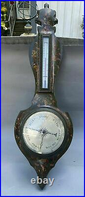 Antique Victorian Floral Paint Decorated 43 Thermometer Barometer