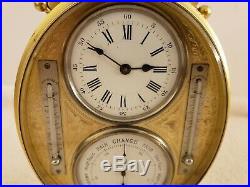 Antique Victorian Gold Gilt Weather Station Barometer Thermometer Desk Clock