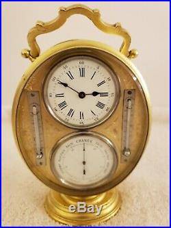 Antique Victorian Gold Gilt Weather Station Barometer Thermometer Desk Clock