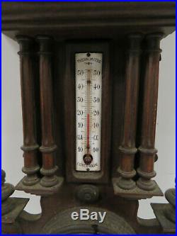 Antique Victorian Hand Carved Wall Barometer with Glass Thermometer