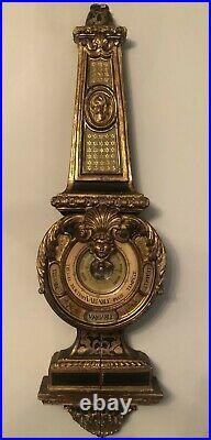 Antique Victorian Italian Wood Carved Face Wall Barometer Lufft Germany