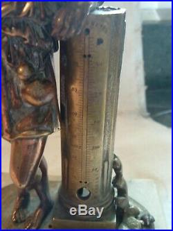 Antique Victorian Leblanc Freres (french, 19C) Bronze Sculpture Thermometer