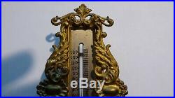 Antique Victorian Ornate Brass Desk Thermometer Signed 1901