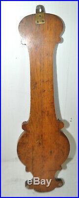 Antique Victorian Ornate Carved Oak Aneroid Wall 33.5 Barometer & Thermometer