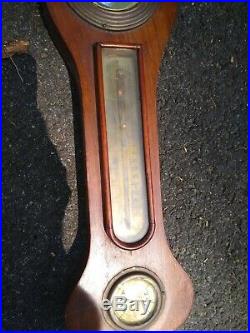 Antique Victorian Ornate Carved Oak Aneroid Wall Barometer & Thermometer 39