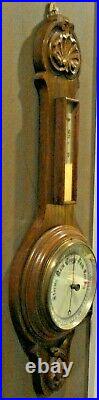 Antique Victorian Ornate Hand Carved Oak Aneroid Wall Barometer & Thermometer