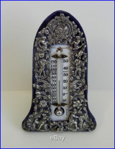 Antique Victorian Sterling Silver Repousse Thermometer