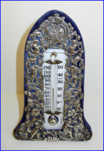 Antique Victorian Sterling Silver Repousse Thermometer