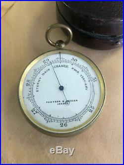Antique Victorian Townson & Mercer London Brass Pocket Barometer in Leather case