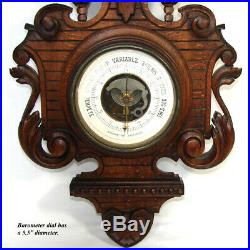 Antique Victorian to Edwardian Era Hand Carved 29.5 Wall Barometer, Thermometer