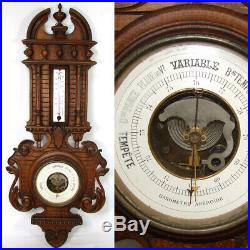 Antique Victorian to Edwardian Era Hand Carved 29.5 Wall Barometer, Thermometer