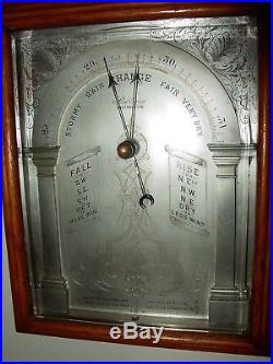 Antique Victorian very unusual oak cased aneroid wall barometer-15477
