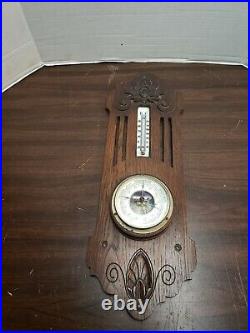 Antique Victorina RC Barometer Thermometer Oak Black Forest Carved