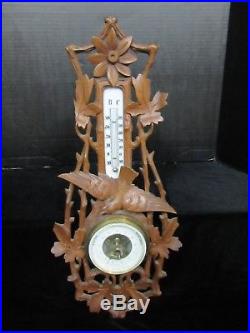 Antique / Vintage Carved Wood Black Forest Barometer Thermometer Bird Kolding