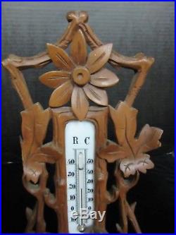 Antique / Vintage Carved Wood Black Forest Barometer Thermometer Bird Kolding