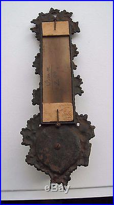 Antique Vintage European Metal Wolf Figure Thermometer Cast Iron