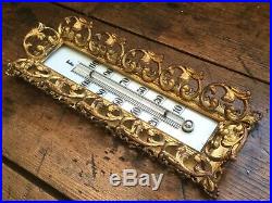 Antique Vintage Thermometer In A Fancy Art Nouveau Brass Frame Easel Back