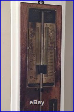 Antique Vintage Wood Barometer Brass Trim W. M. WELCH Scientific Chicago, Ill