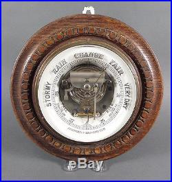 Antique Vtg Wall Mount Aneroid Barometer Patened 1888 Round Wood Frame 11