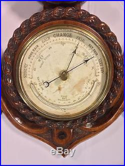 Antique Wall Clock Weather Station with Nautical Motif Wood Frame Not Working