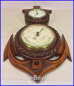 Antique Wall Clock Weather Station with Nautical Motif Wood Frame Not Working
